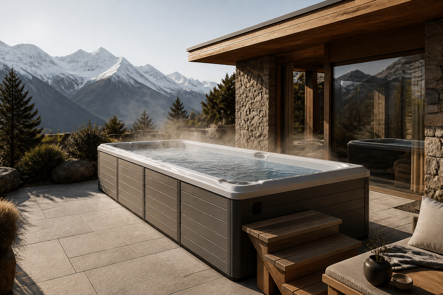 Grosser Whirlpool für Garten & Terrasse: Maximale Erholung und Platz – grosser Whirlpool von GRAND WHIRLPOOLS, dem Schweizer Anbieter grosser Outdoor-Whirlpools